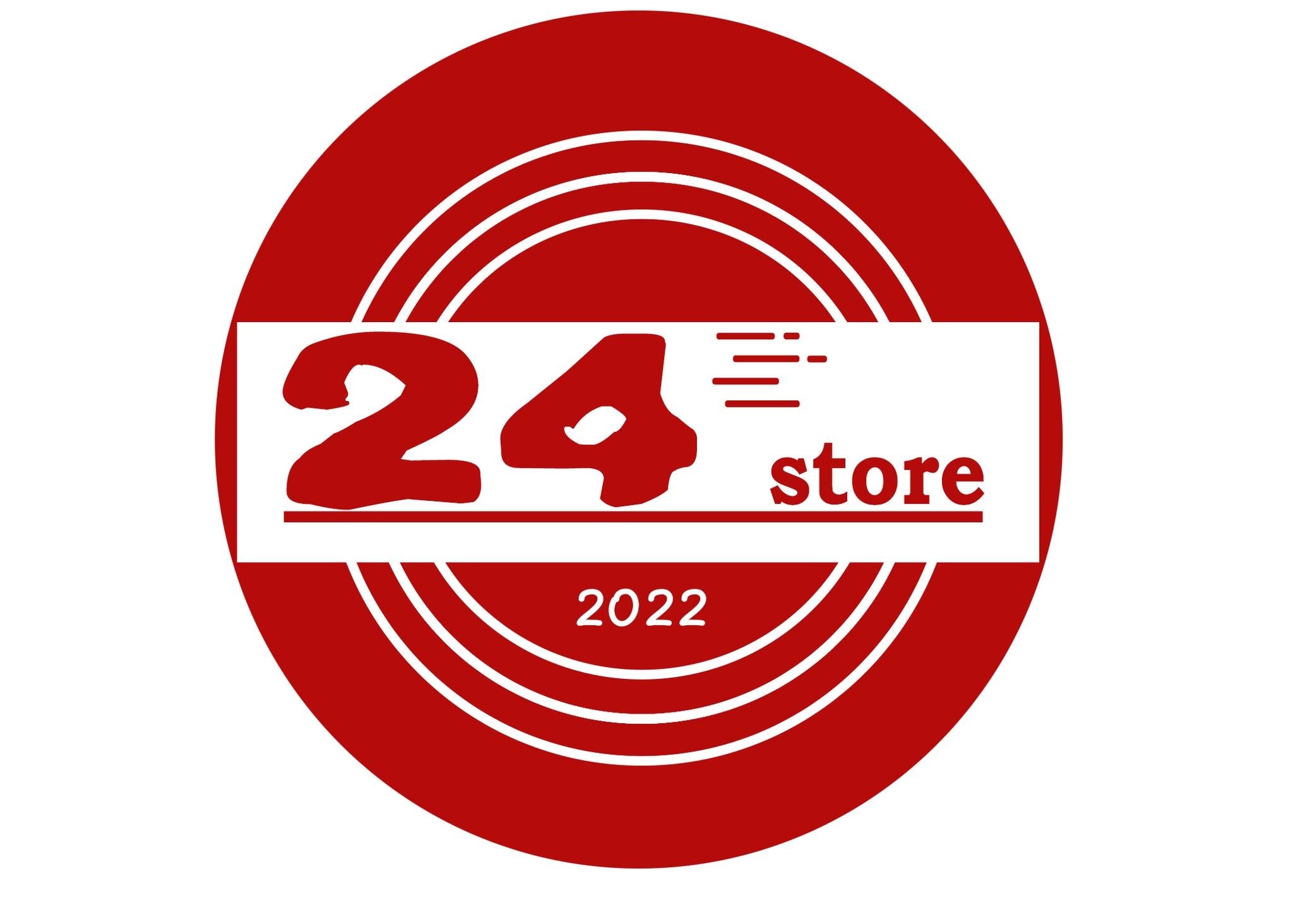 Red circular logo with '24 store' text on a white background