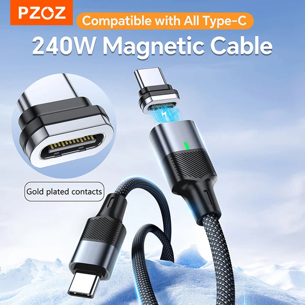 PZOZ 240W Magnetic Cable Type C Super Fast Charging Cable USB C Magnet Charger For iPhone OPPO Huawei Xiaomi Phone Wire Cord