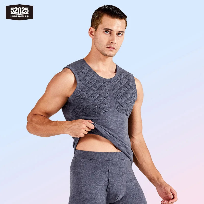 52025 Warm Men’s Thermal Vest – 3-Layer Thick Cotton Sleeveless Top with Soft Fleece Lining. Premium Winter Undershirt for Cold