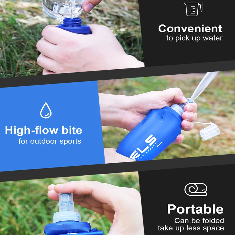 WRELS Outdoor Sport Water Bottle Foldable Silicone Soft TPU Flask Water Bag Camping Running Hiking Cycling Portable Water Bottle