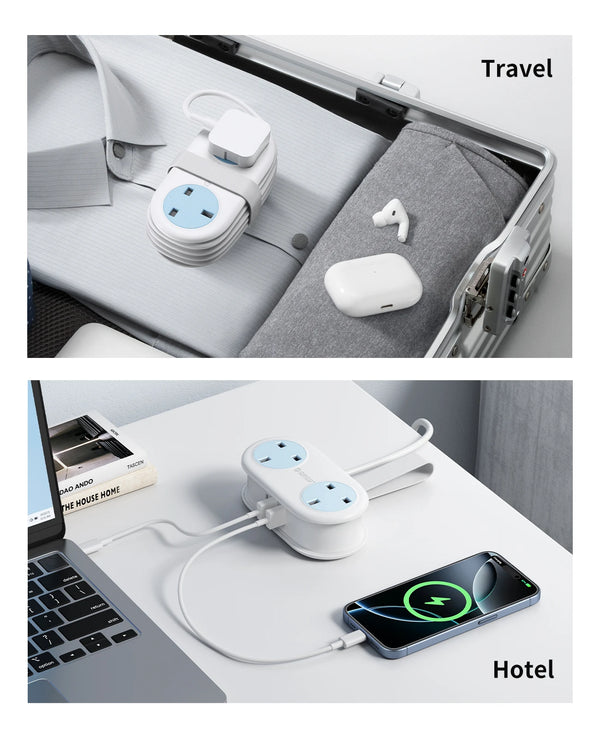 ORICO UK Plug Electrical Power Strip with  Multiple 2 AC Outlets 2 USB Port 1 Type C Port 1.2M Extension Cord Portable Travel