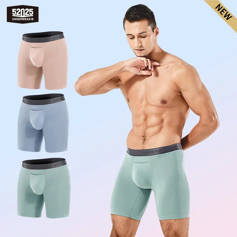 52025 Men's Micromodal Boxer Briefs 8" (3-Pack) – Silky-Smooth Boxers with Extended Coverage, Open Fly and Second-Skin Comfort