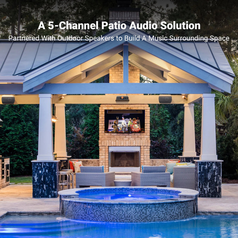 ឧបករណ៍ពង្រីកសំឡេង Fosi Audio HT4S Bluetooth 4.1 សម្រាប់ផ្ទះ, ឧបករណ៍ពង្រីកសំឡេងក្រៅផ្ទះ, ឧបករណ៍ពង្រីកសំឡេងលើតុខ្នាតតូច, ឧបករណ៍ពង្រីកសំឡេងបាស ៤ ឆានែលសម្រាប់ឧបករណ៍បំពងសម្លេង