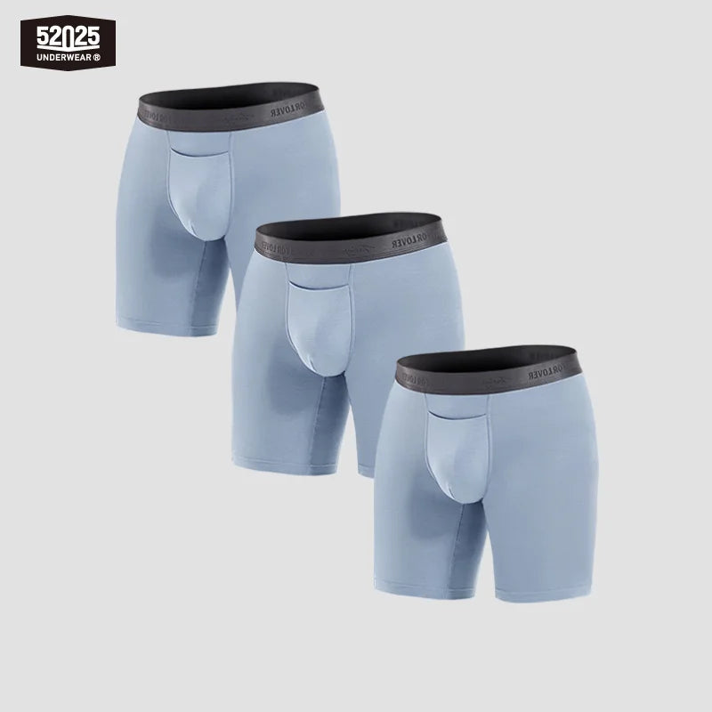 52025 Men's Micromodal Boxer Briefs 8" (3-Pack) – Silky-Smooth Boxers with Extended Coverage, Open Fly and Second-Skin Comfort