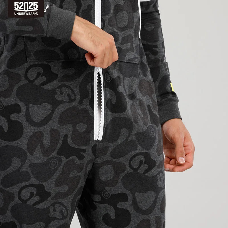 52025 Men’s Hooded Jumpsuit – One-Piece Cotton Pajamas, Comfortable Hooded Lounge Onesie for Men. Relax in Style and Comfort