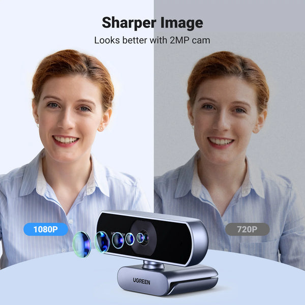 កាមេរ៉ាបណ្ដាញ UGREEN USB Webcam 1080P HD Mini Webcam សម្រាប់កុំព្យូទ័រយួរដៃ កាមេរ៉ាបណ្ដាញ មីក្រូហ្វូនពីរ សម្រាប់ YouTube Zoom Video Calling 2K webcam