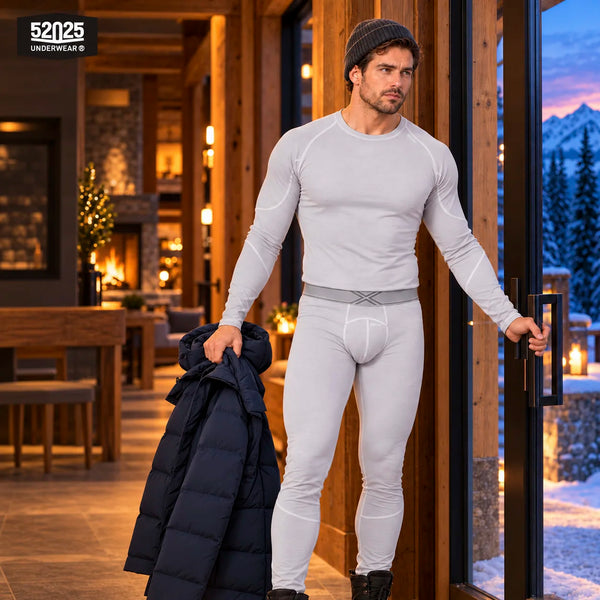 52025 Men's Premium Thermal Underwear Set – Double-Sided Brushed Fabric, Lightweight Warmth & Second-Skin Comfort