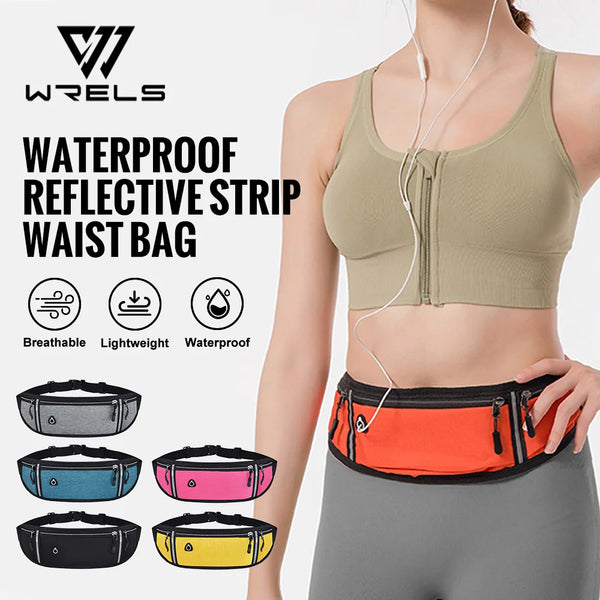 WRELS Professional Running Waist Bag Waterproof Utralthin Sports Waist Pack Fanny Packs Reflective Running Waist Belt Bag