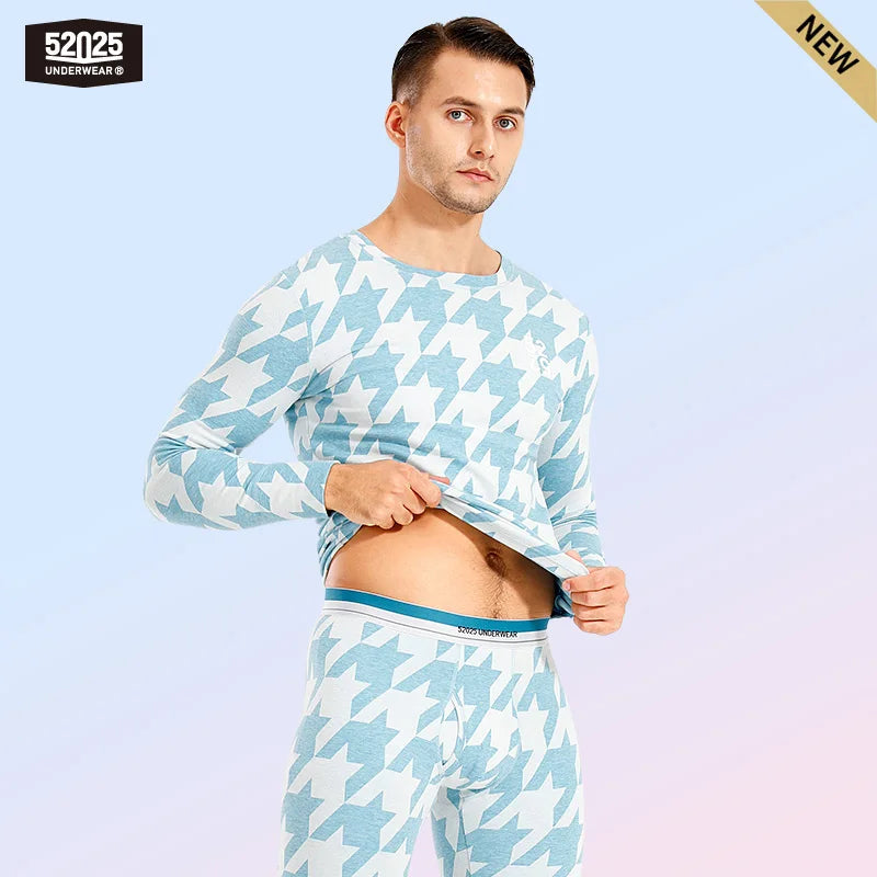 52025 Houndstooth Thermal Underwear for Men & Women – Midweight Cotton Viscose, Soft, Warm & Stylish Base Layer All-Day Comfort