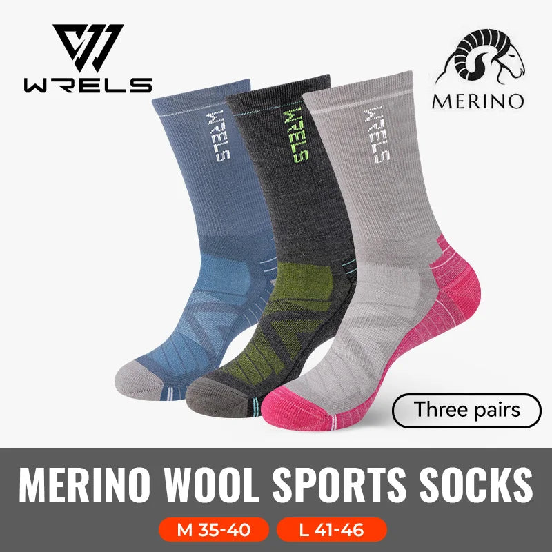 WRELS 1/2/3 Merino Wool Socks Thermal Warm Crew Winter Boot Sock Moisture Wicking Breathable Performance Thick Wool Hiking Socks