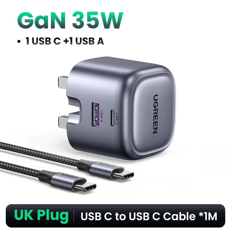 UGREEN GaN 35W Charger USB Charger PD3.0 QC3.0 Quick Charger For iPhone 17 16 15 Pro Samsung Xiaomi iPad Pro USB C Fast Charger