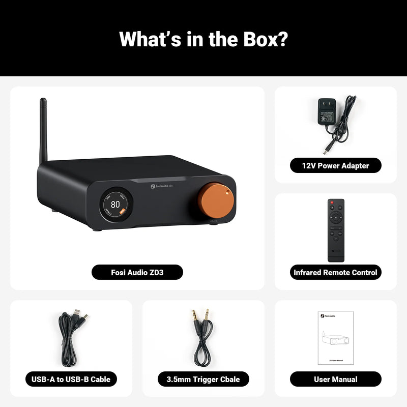 Fosi Audio ZD3 ប៊្លូធូស USB Desktop DAC ARC Input, ES9039Q2M ឧបករណ៍ឌិកូដឌីជីថលដែលមានតុល្យភាពពេញលេញសម្រាប់ឧបករណ៍ពង្រីកសំឡេងស្តេរ៉េអូជាមួយឧបករណ៍បញ្ជាពីចម្ងាយ