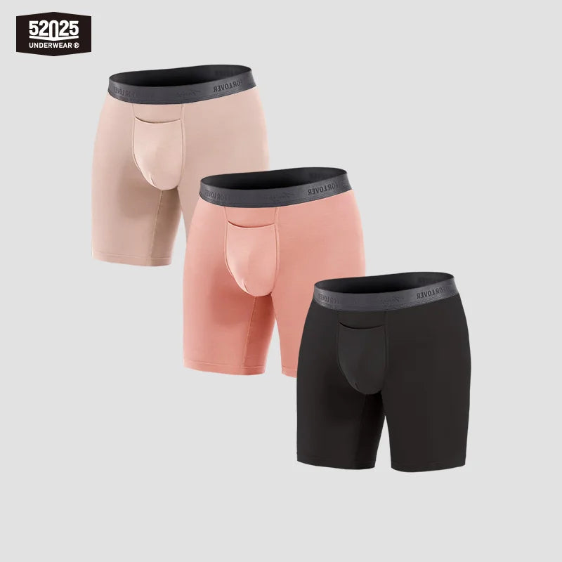 52025 Men's Micromodal Boxer Briefs 8" (3-Pack) – Silky-Smooth Boxers with Extended Coverage, Open Fly and Second-Skin Comfort