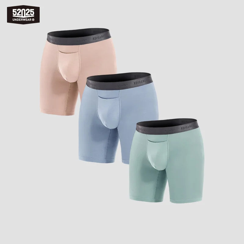 52025 Men's Micromodal Boxer Briefs 8" (3-Pack) – Silky-Smooth Boxers with Extended Coverage, Open Fly and Second-Skin Comfort