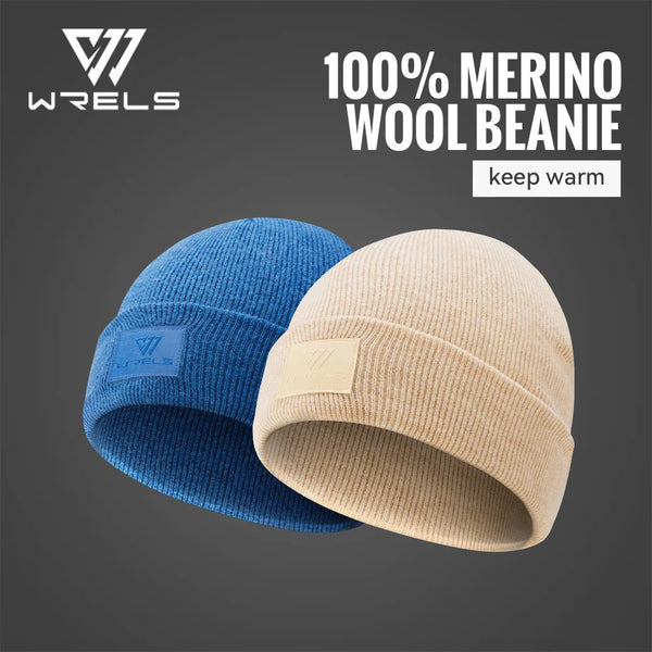 WRELS Unisex 100% Merino Wool Beanie Winter Warm Thermal Lightweight Breathable For Outdoor Daily Wear Soft Sports Fleece Hat