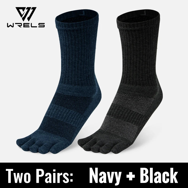 WRELS Toe Socks Cotton Athletic Running Five Finger Socks Long Tube Outdoor Five Toe Socks Shock for Trail Running Warking Ride