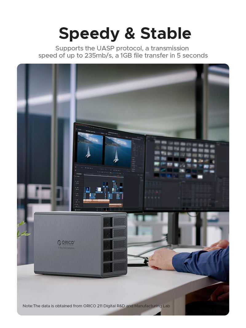 ORICO 3.5"USB3.0 5Gbps HDD Docking Station Aluminum With 150W Power Cooling Fan for Personal 5Bay DAS Solution (Standard) Series