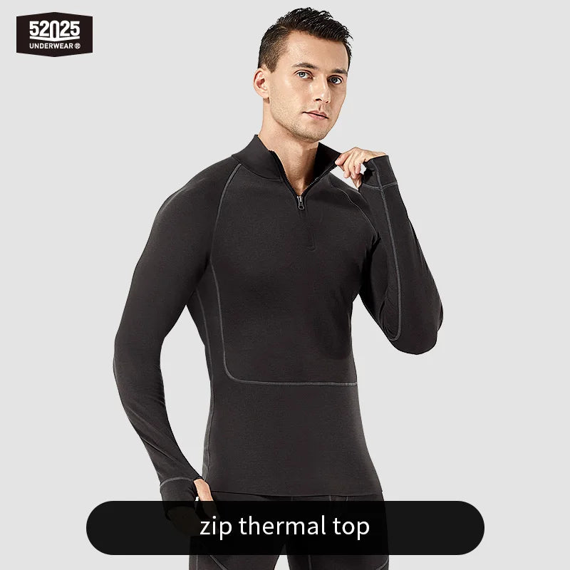 52025 Premium Zip Thermal Underwear – Multi-Layer Warmth, Functional Zip-Neck, Thumbhole Sleeves and a Merino Wool Blend