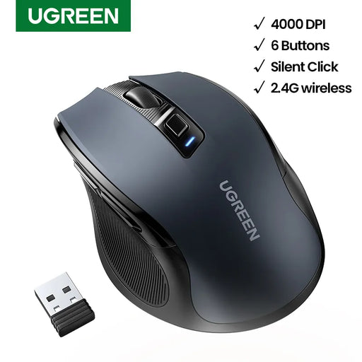 【NEW】UGREEN Mouse Wireless Ergonomic Mouse 4000 DPI Silent 6 Buttons For MacBook Tablet Laptop Mute Mice Quiet 2.4G Mouse