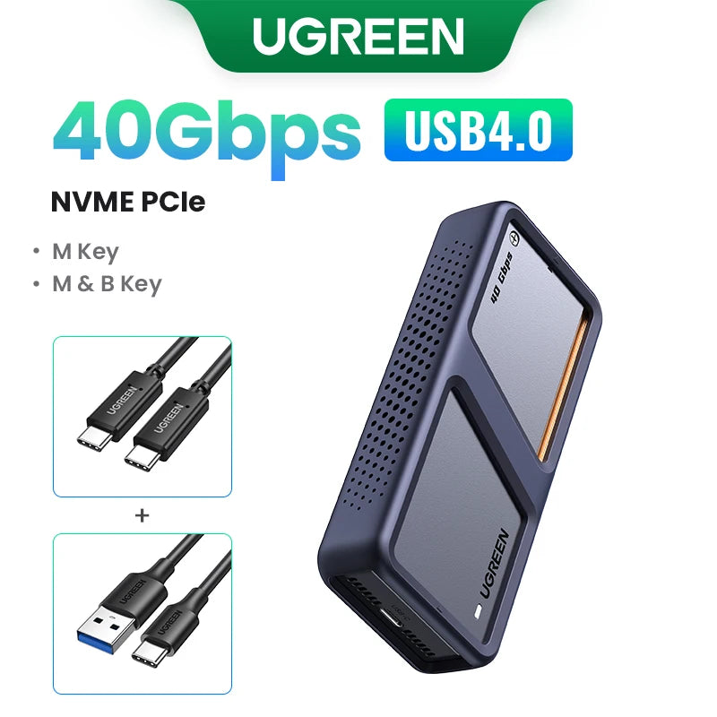 UGREEN 40Gbps NVMe SSD Case SSD Enclosure M.2 to USB4.0 Adapter for M.2 NVME PCIE Built-in Cooling Vest Aluminum Case