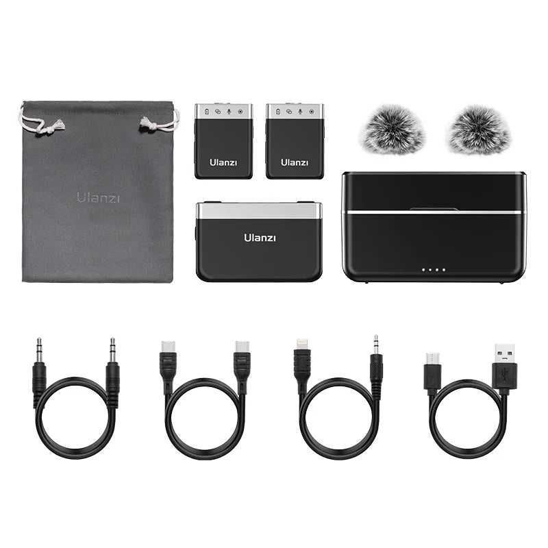 មីក្រូហ្វូនឥតខ្សែ Ulanzi AM18 U-Mic 2.4G ស្តេរ៉េអូ 100 ម៉ែត្រ ភីកអាប់ 20+ ម៉ោង ការថតសំឡេងឆានែលពីរ សម្រាប់ DSLR IOS Android PC ការសម្ភាសន៍ផ្ទាល់
