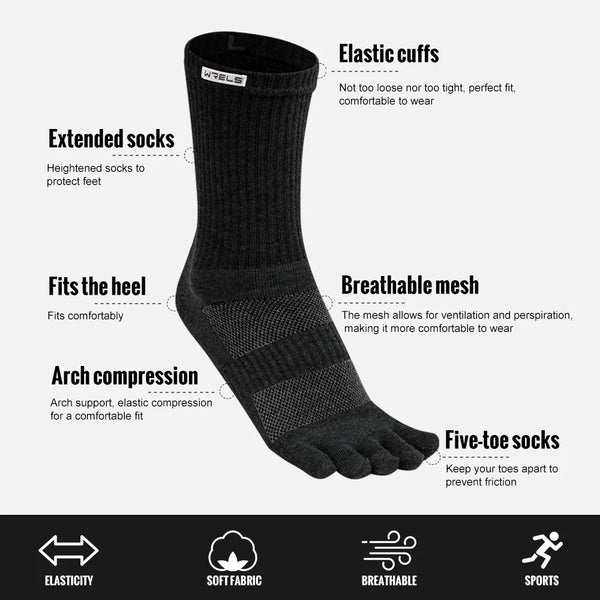 WRELS 1/2/3 Pairs Toe Socks Cotton Athletic Running Five Finger Socks Cushion Socks Sweat-Absorbing Breathable 5 Finger Socks