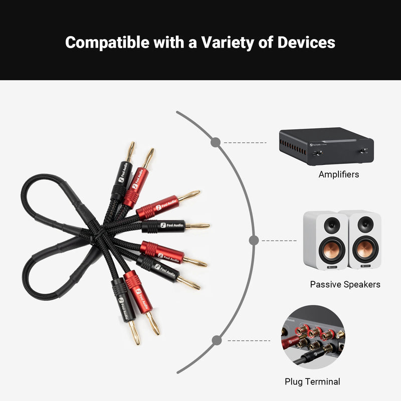 ឌុយចេក Fosi Audio 2 គូ/4 ដុំ ពណ៌ខ្មៅ និងក្រហម 24K មាស សម្រាប់ភ្ជាប់ជាមួយឧបករណ៍បំពងសម្លេង ឧបករណ៍បំពងសម្លេង និងឧបករណ៍ទទួល