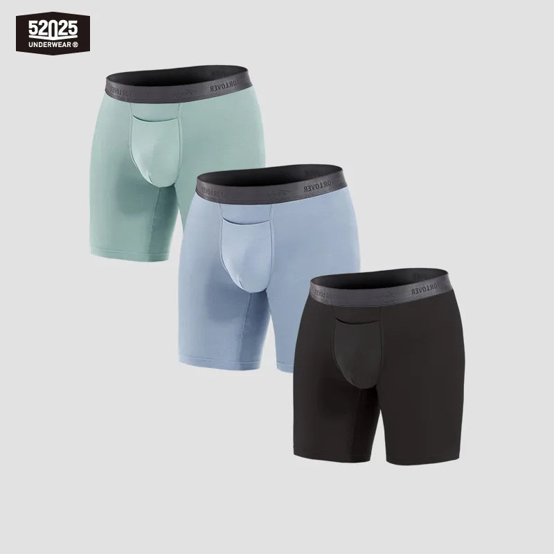 52025 Men's Micromodal Boxer Briefs 8" (3-Pack) – Silky-Smooth Boxers with Extended Coverage, Open Fly and Second-Skin Comfort