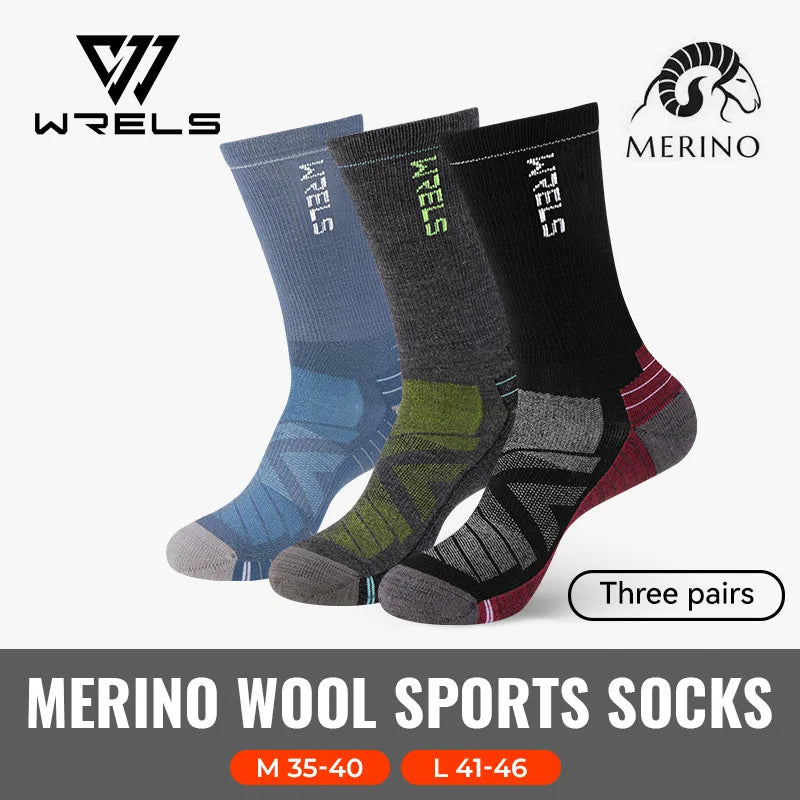 WRELS 1/2/3 Merino Wool Socks Thermal Warm Crew Winter Boot Sock Moisture Wicking Breathable Performance Thick Wool Hiking Socks
