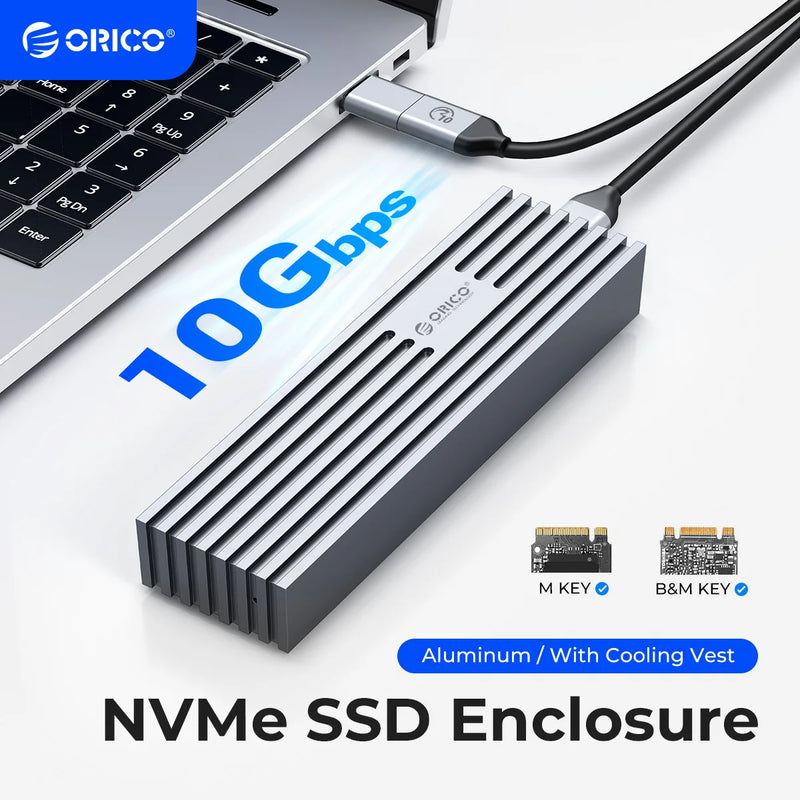 ORICO M2 NVMe Case 10Gbps M.2 to USB Type C 3.1 SSD Adapter for NVME PCIE M-key SSD Disk Box Aluminum Alloy M.2 SSD Case