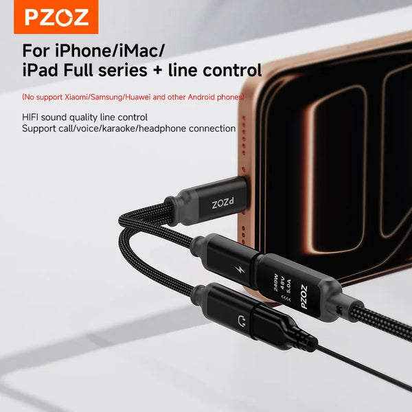 PZOZ usb c chargers and Headphone 2 in 1 adapter USB C to Aux Audio Jack adapters Fast Charging Cable for iphone accessories