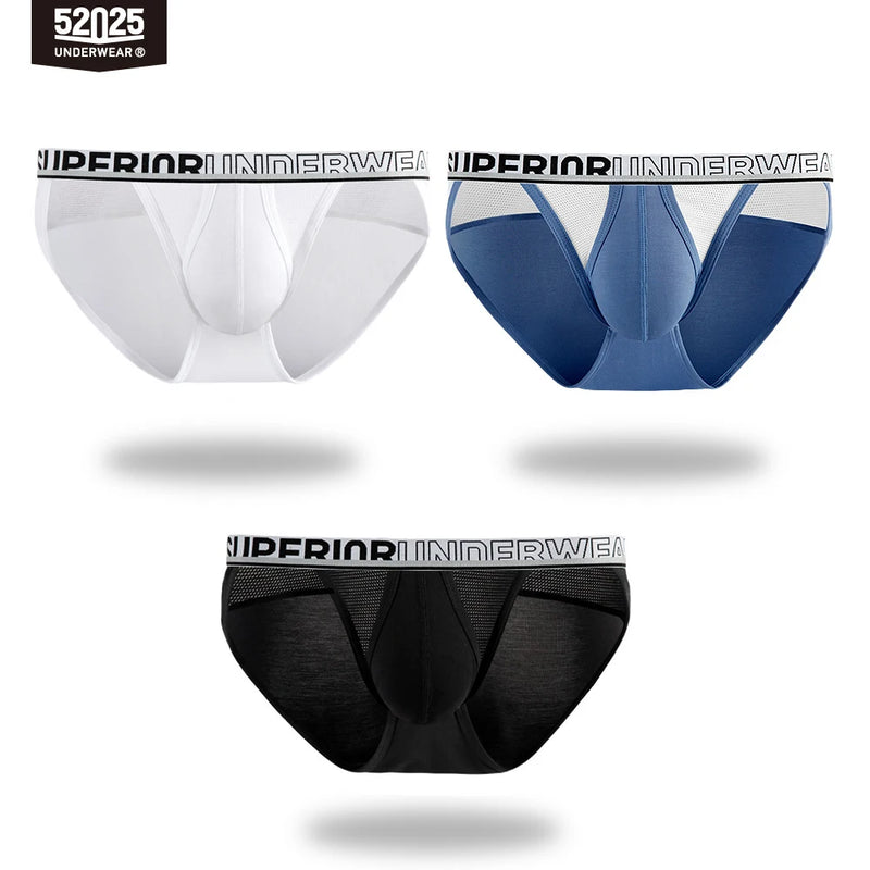 52025 Men's Premium Modal High-Cut Briefs – Breathable Silk-Mesh Pouch, Double Side Fly and Ventilated All-Day Comfort