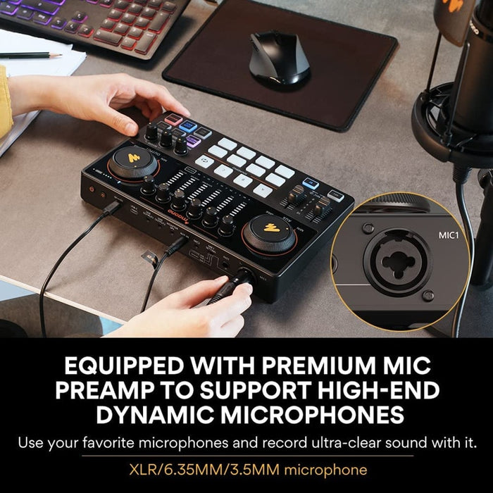 Maonocaster Audio Interface,XLR Condenser Microphone, Podcast Equipment Studio,All-In-One Mixer for Live Streaming,Guitar,PC