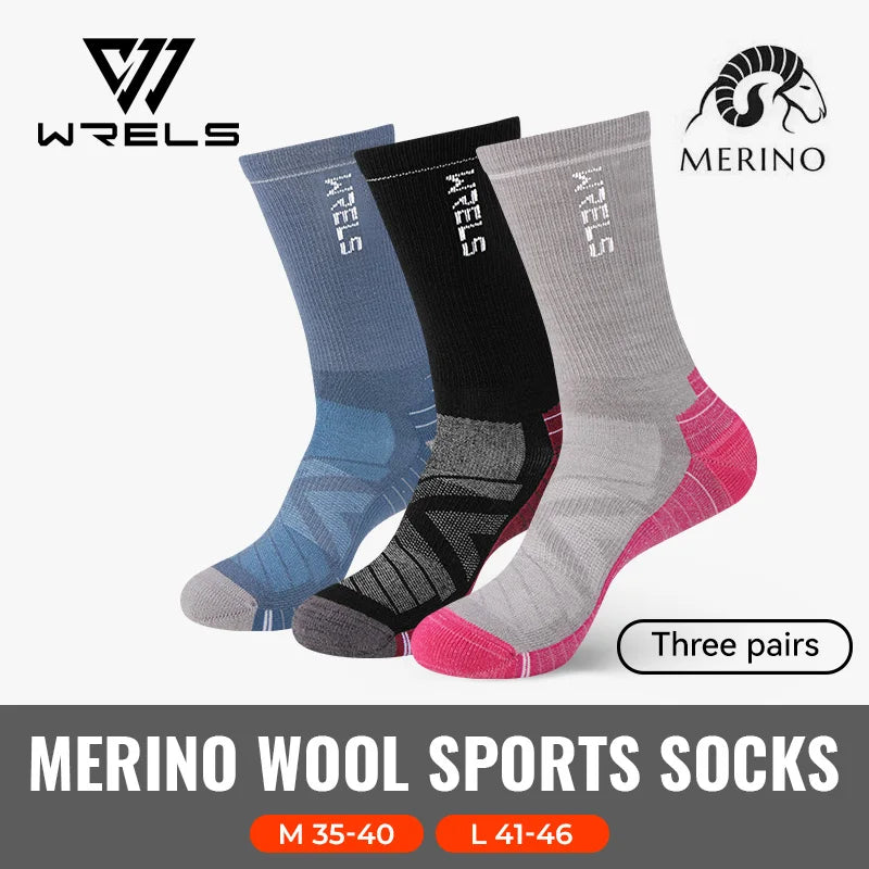 WRELS 1/2/3 Merino Wool Socks Thermal Warm Crew Winter Boot Sock Moisture Wicking Breathable Performance Thick Wool Hiking Socks