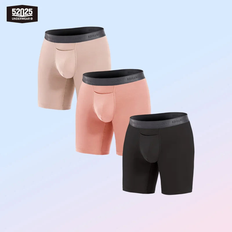 52025 Men's Micromodal Boxer Briefs 8" (3-Pack) – Silky-Smooth Boxers with Extended Coverage, Open Fly and Second-Skin Comfort