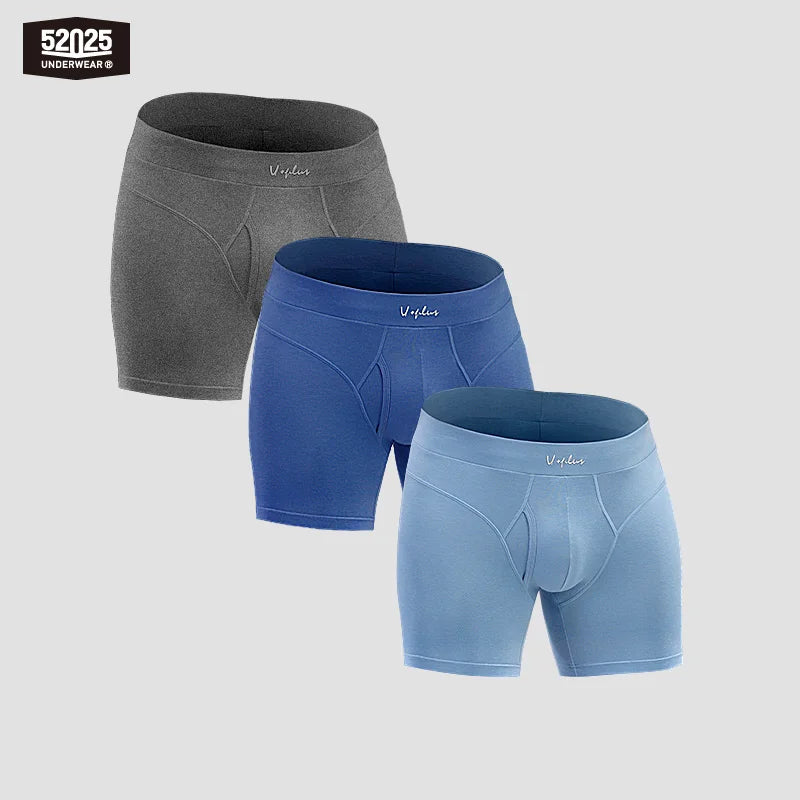 52025 Men's Cotton Modal Boxer Briefs (3-Pack) – Lightweight Breathable Underwear, Modern Fit and Exceptional Everyday Comfort