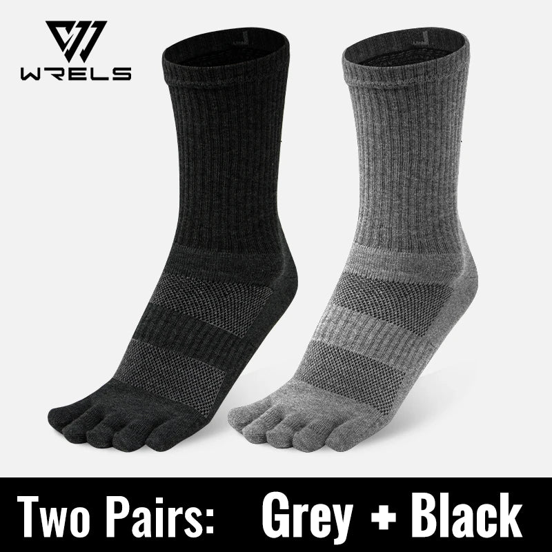WRELS Toe Socks Cotton Athletic Running Five Finger Socks Long Tube Outdoor Five Toe Socks Shock for Trail Running Warking Ride
