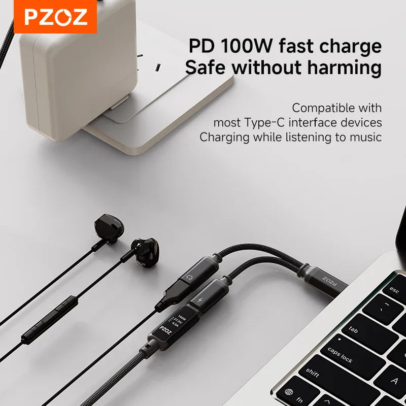 PZOZ usb c chargers and Headphone 2 in 1 adapter USB C to Aux Audio Jack adapters Fast Charging Cable for iphone accessories