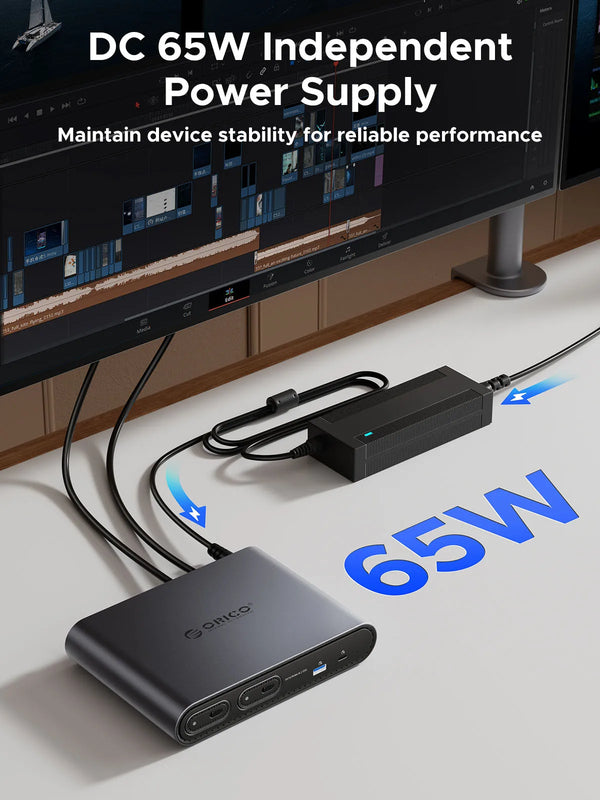 ORICO USB C Triple Display Docking Station with 65W Power Adapter Dual M.2 SSD Case 4K60Hz HDMI-com PD60W Ethernet USB3.2 10Gbps