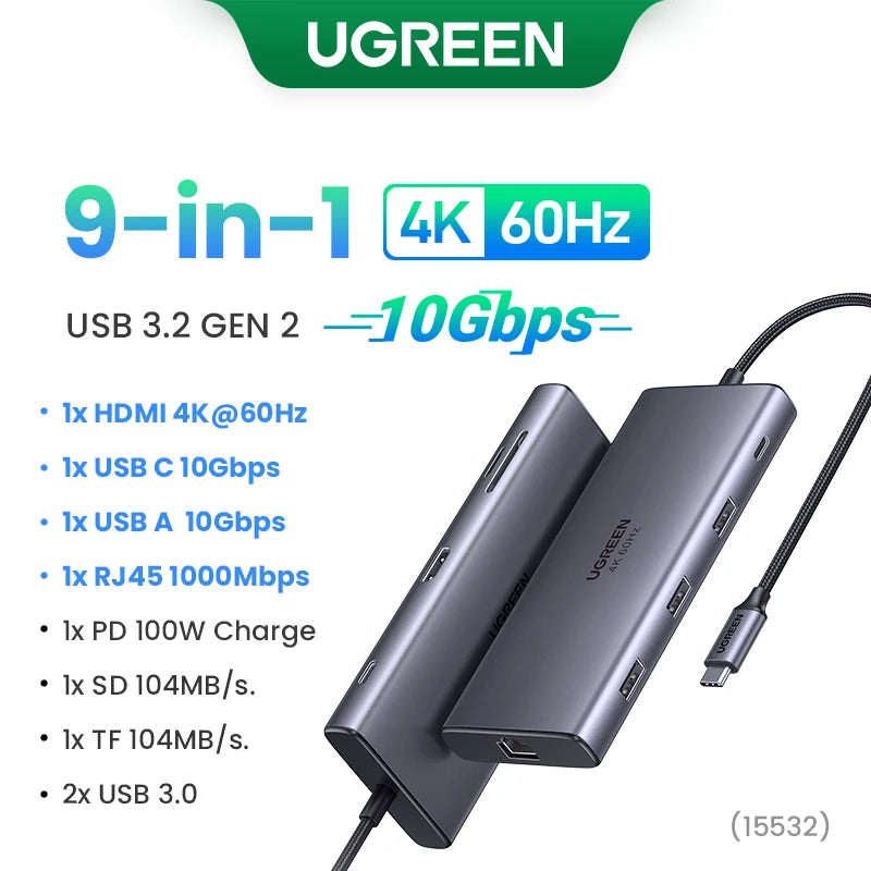UGREEN 13-in-1 USB-C HUB Triple Display 4K Dual HDMI DP 10Gbps USB3.2 PD100W SD/TF Docking Station for MacBook Pro Air Dell XPS
