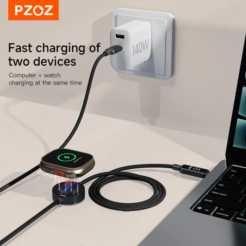 PZOZ For Apple watch series 11 iwatch ultra magnetic cable usb c to type c super charger fast charging cable iphone iPad Macbook