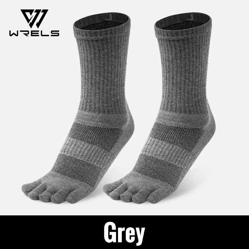 WRELS Toe Socks Cotton Athletic Running Five Finger Socks Long Tube Outdoor Five Toe Socks Shock for Trail Running Warking Ride