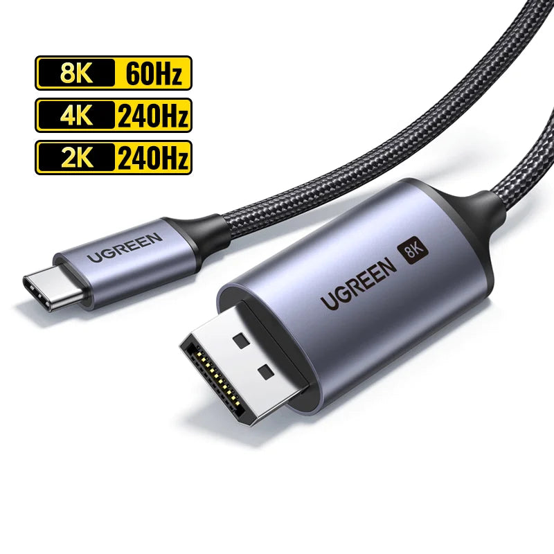UGREEN USB C to 8K Displayport 1.4 for iPhone 15 Macbook Pro iPad Compatible Thunderbolt 3/4 USB Type C to 8K DP Cable 32.4Gbps