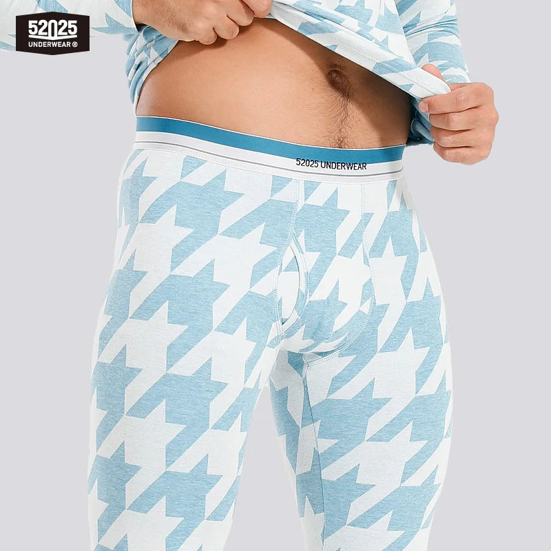52025 Houndstooth Thermal Underwear for Men & Women – Midweight Cotton Viscose, Soft, Warm & Stylish Base Layer All-Day Comfort