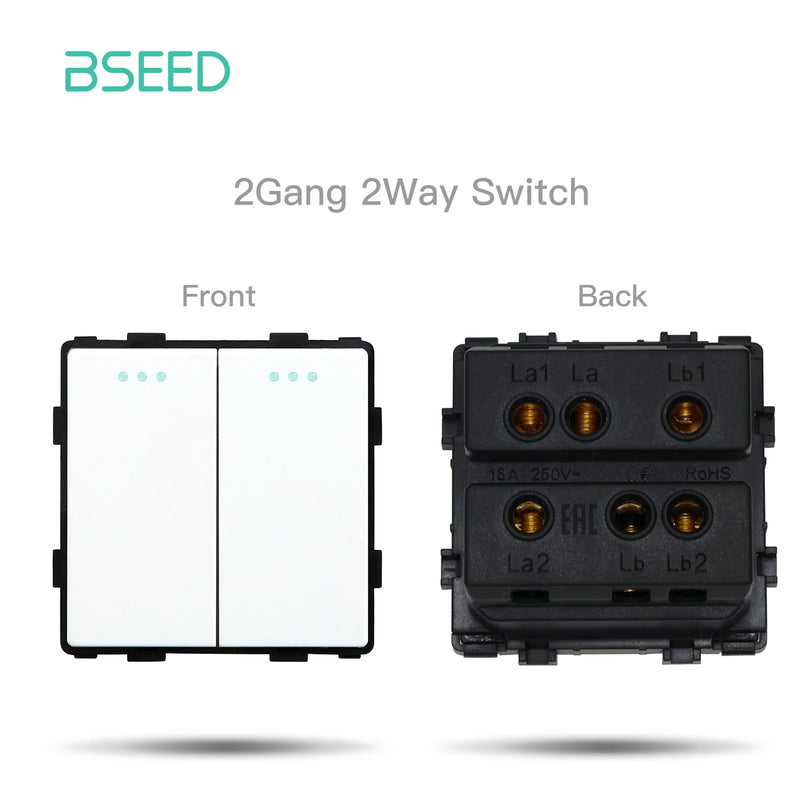 BSEED Mechanical Button Switch Module Part 1/2/3Gang 1/2Way Wall Socket Function Parts Glass Frame White Black DIY Combination