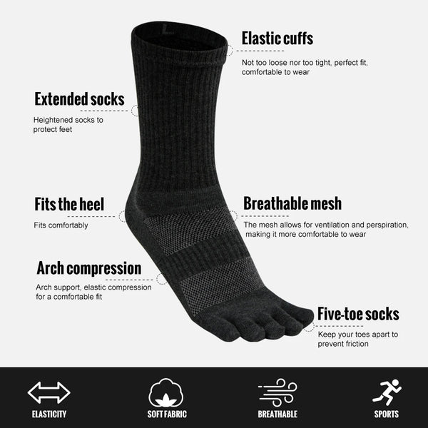 WRELS Toe Socks Cotton Athletic Running Five Finger Socks Long Tube Outdoor Five Toe Socks Shock for Trail Running Warking Ride
