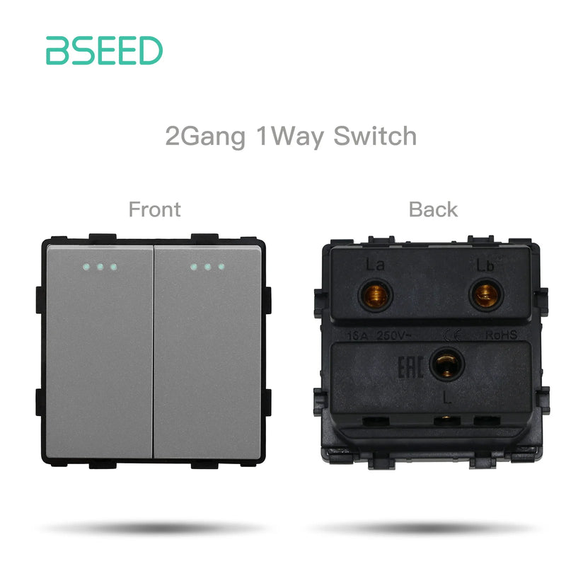 BSEED 1/2/3Gang Mechanical Button Switch Light Switch Function Part Crystal Glass Frame EU Wall Socket DIY Part Free Combination
