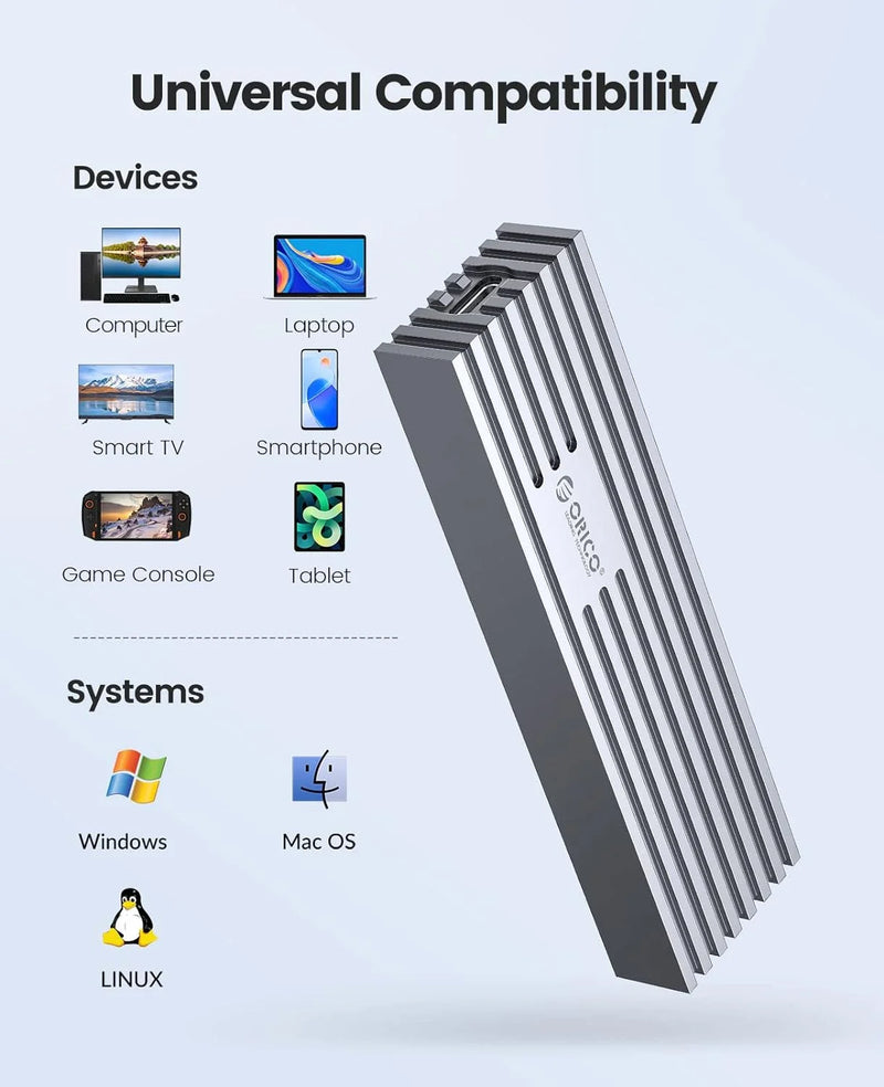 ORICO M2 NVMe Case 10Gbps M.2 to USB Type C 3.1 SSD Adapter for NVME PCIE M-key SSD Disk Box Aluminum Alloy M.2 SSD Case