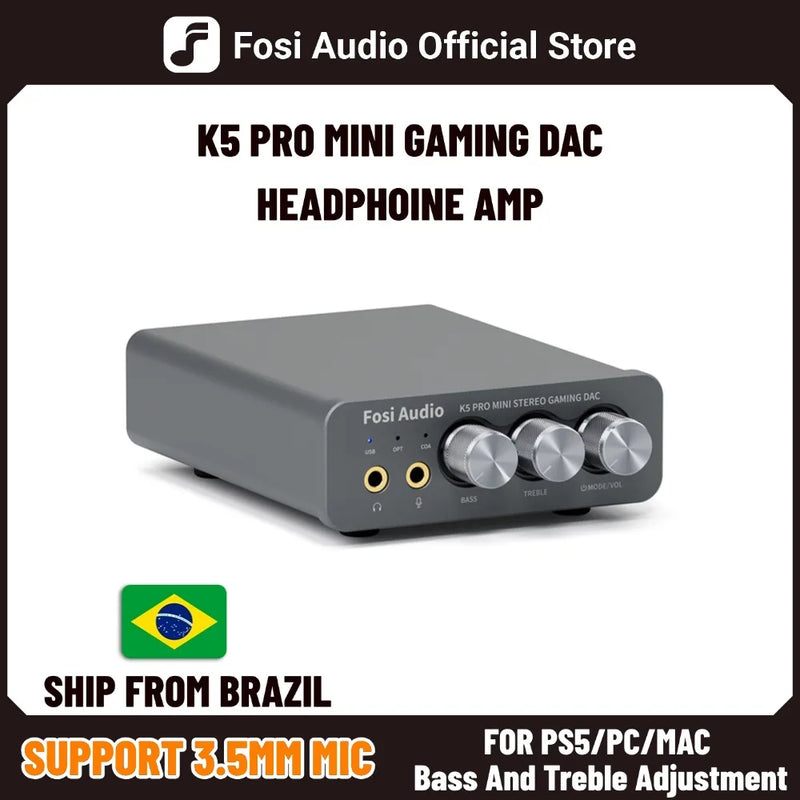 Fosi Audio K5 PRO Gaming USB DAC ជាមួយមីក្រូហ្វូន ឧបករណ៍ពង្រីកសំឡេងកាសស្តាប់ត្រចៀក Desktop Mini Audio DAC Amp សម្រាប់ PS5 PC