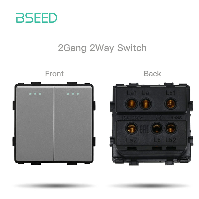 BSEED Wall Button Switch 1/2/3Gang Electrical Outlet Type-C Charge Port Double Socket DIY Function Part Plastic Frame Gray